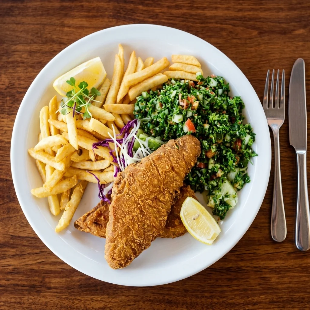 Montfort chicken served with fresh salad at Montfort Mediterranean Grill in Ancaster, Hamilton